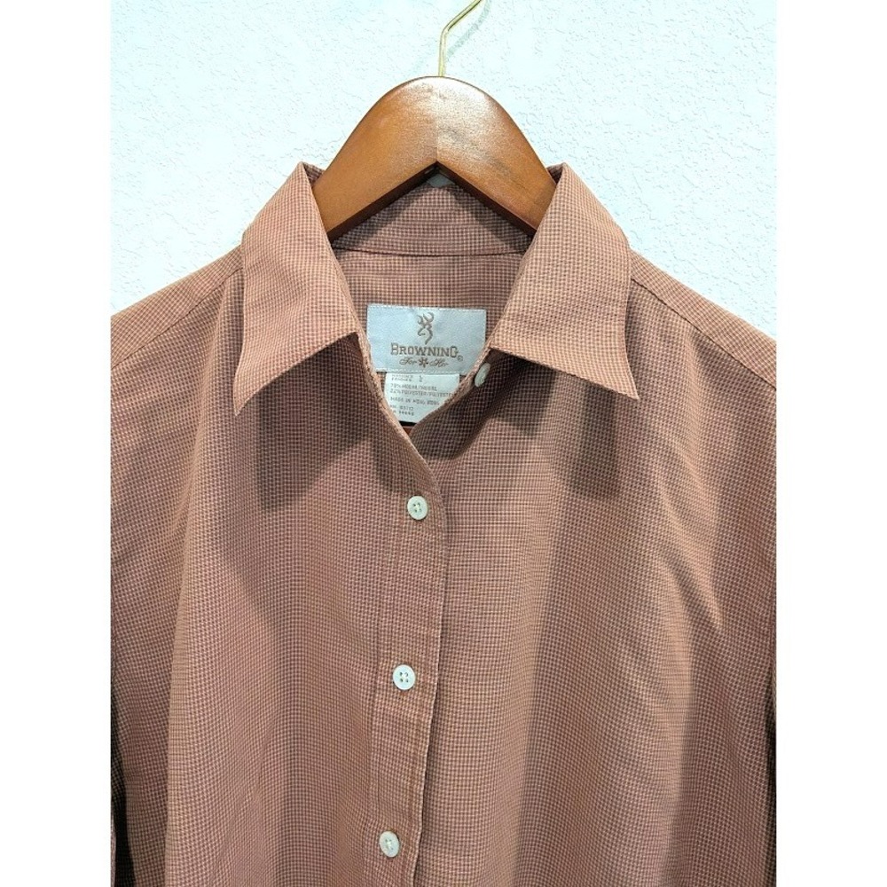 Browning For Her Logo Button Up Long Sleeve Shirt Women Sz Large Plaid So Smooth